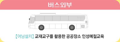 버스 외부에는 교재교구를 활용한 공공장소 인성예절교육 위한 어닝설치